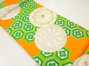 アンティーク　花亀甲に源氏車模様織出し袋帯（材料）